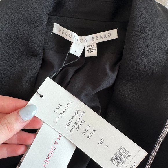 Veronica Beard Jagger Dickey Blazer Jacket Black Double Breasted Glitter Trim - Picture 5 of 11